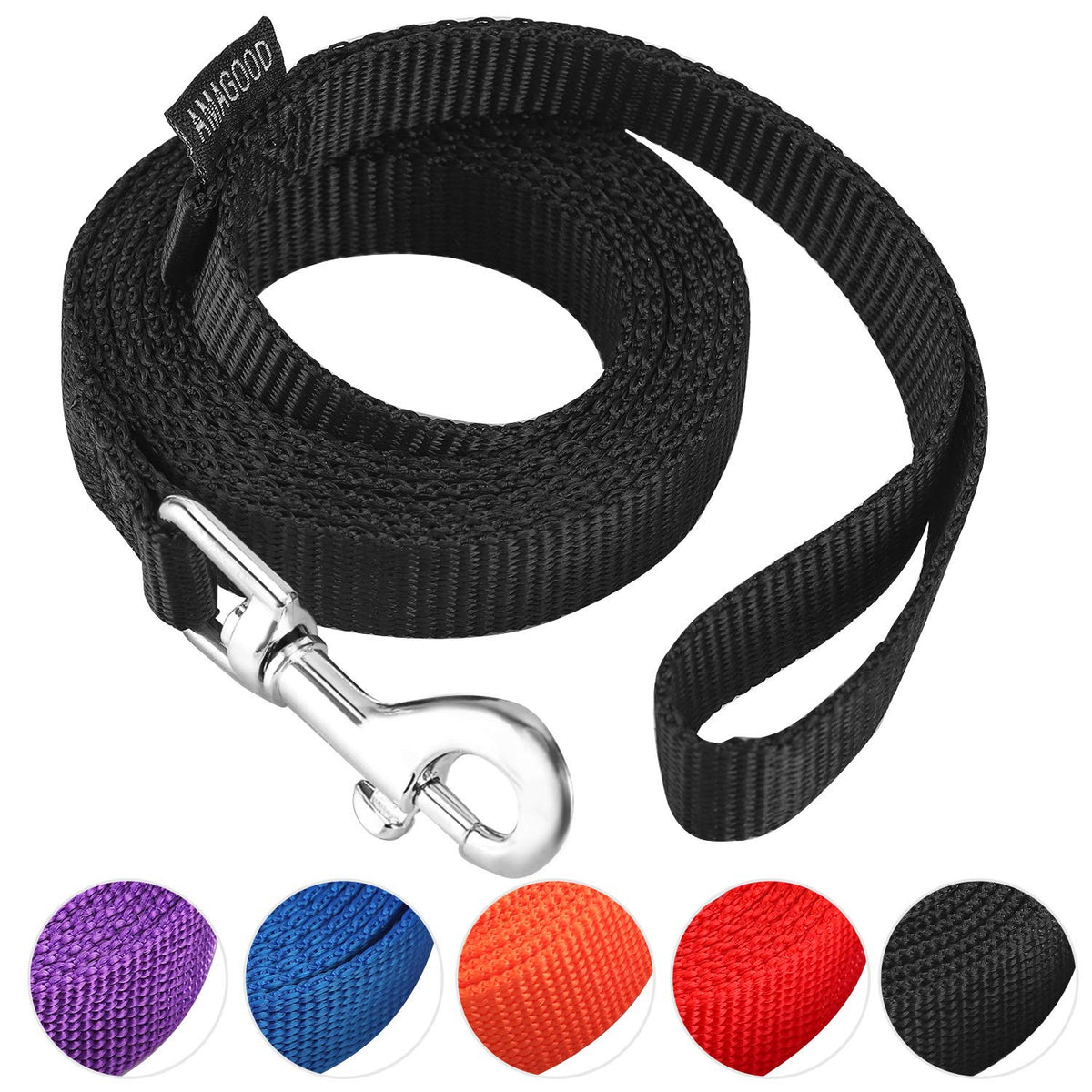 AMAGOOD 6ft dog leash in black shows durable construction for daily walks