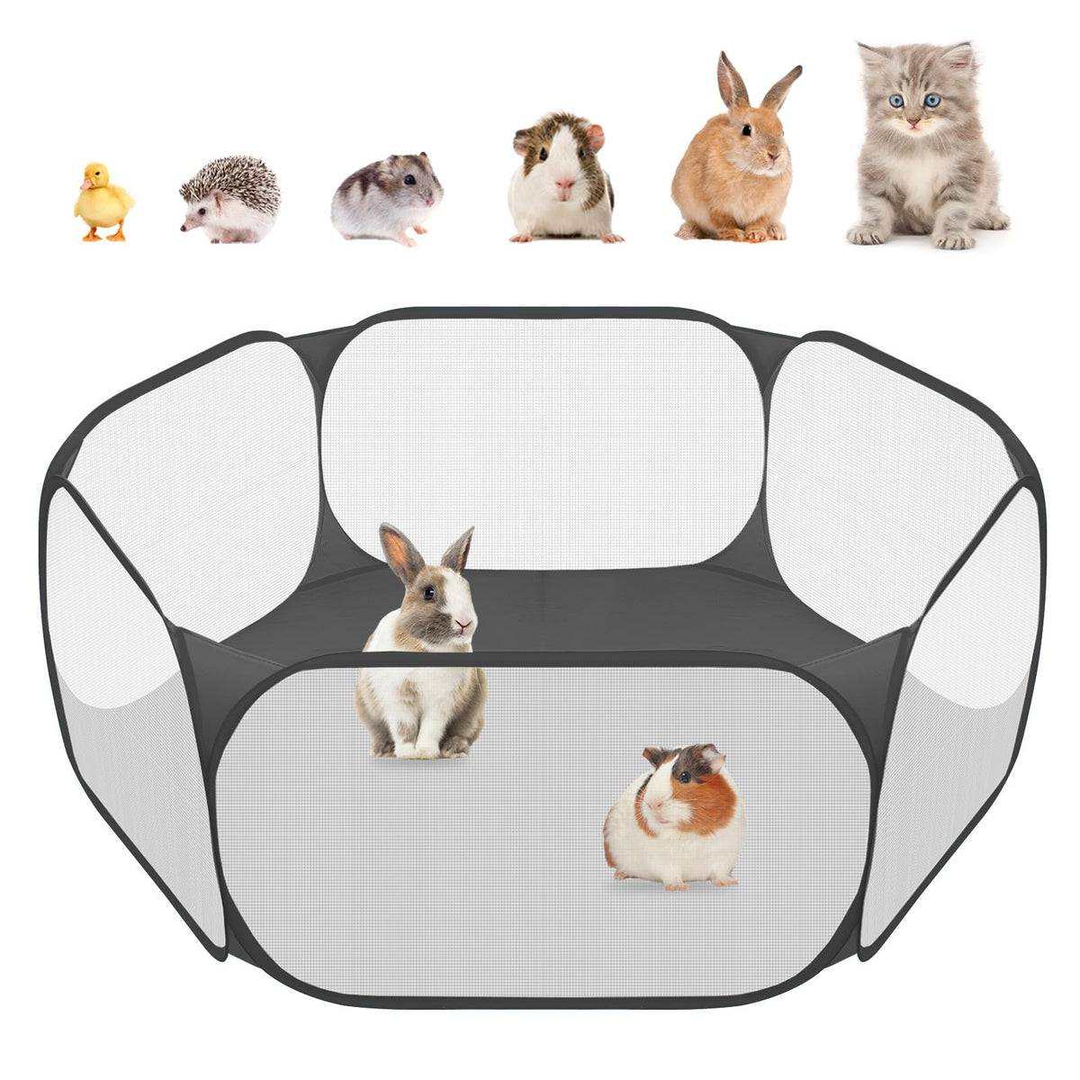 Amakunft small animal playpen opened with breathable mesh for visibility and airflow.