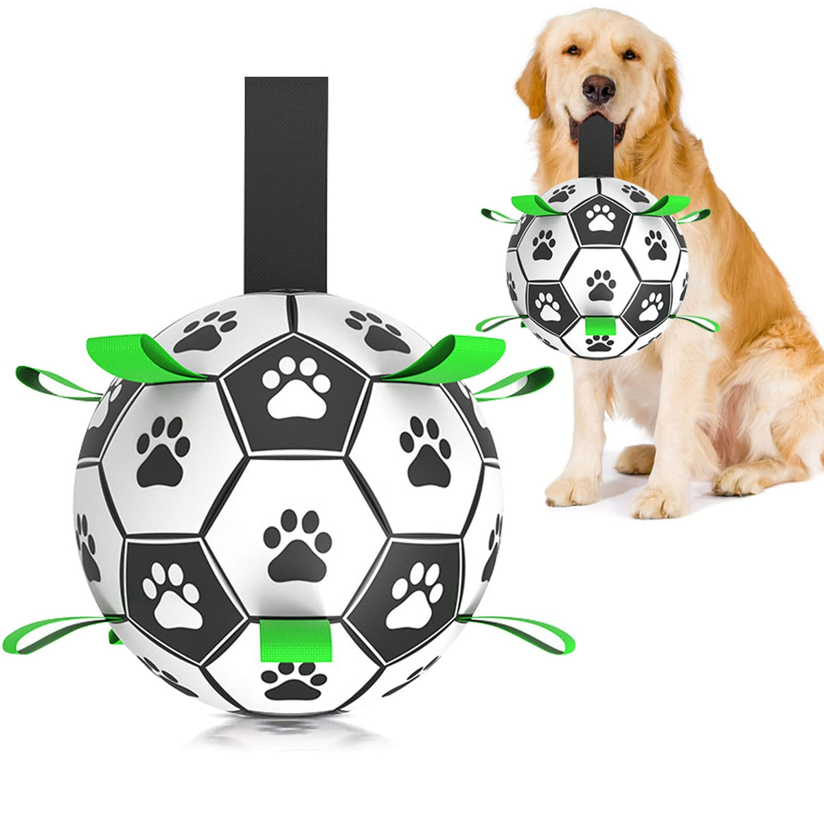 Amasiver dog soccer ball toy with straps ready for interactive fetch.