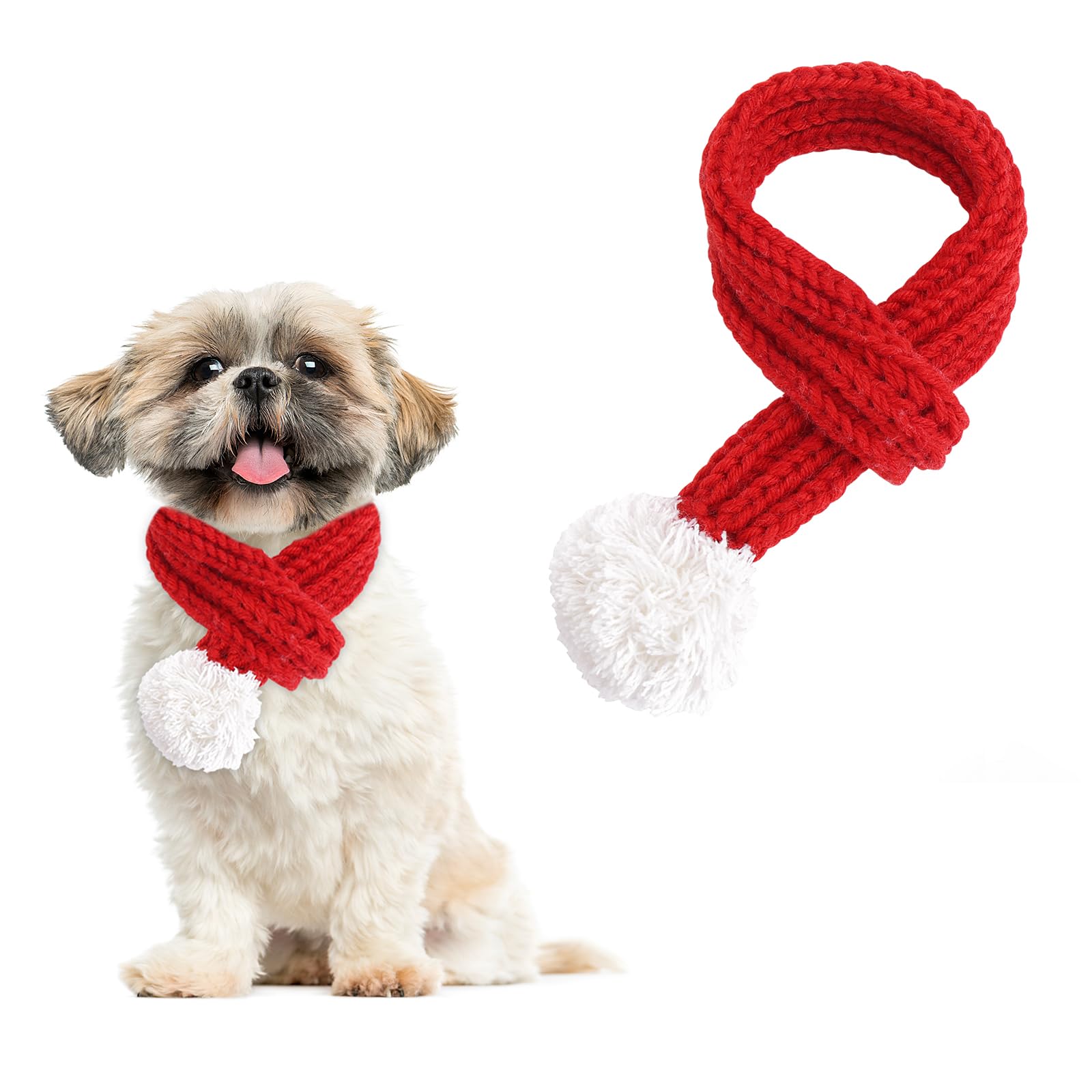 Amaxiu Christmas Cat Dog Scarf worn on a dog for holiday photos and warmth.