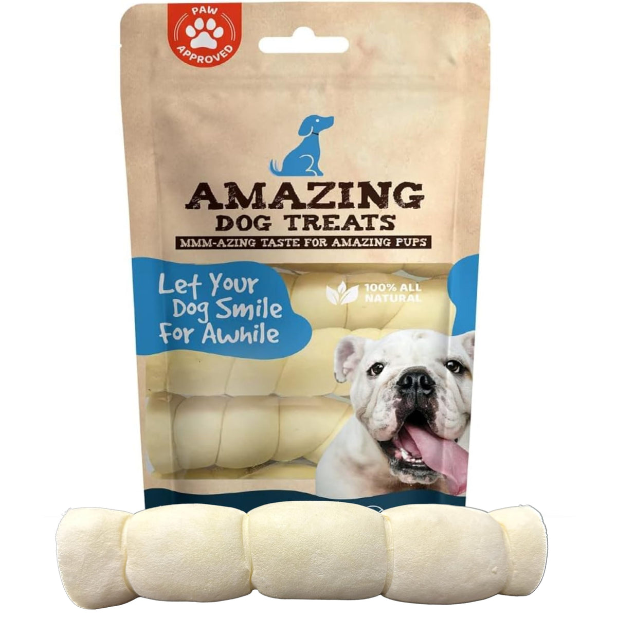 Amazing Dog Treats beef cheek rolls closeup texture shows a chewy protein-rich rawhide alternative for power chewers.