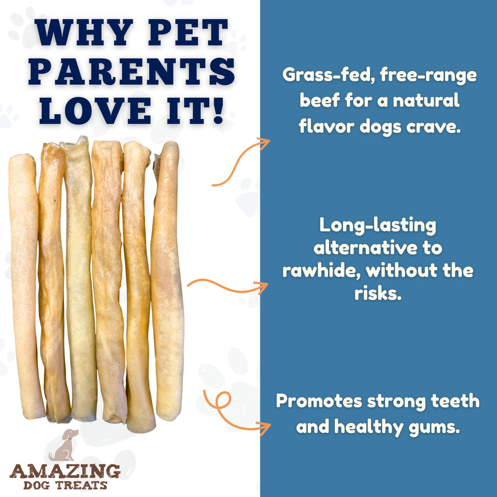 Amazing Dog Treats Beef Cheek Rolls close-up shows high-protein collagen chews