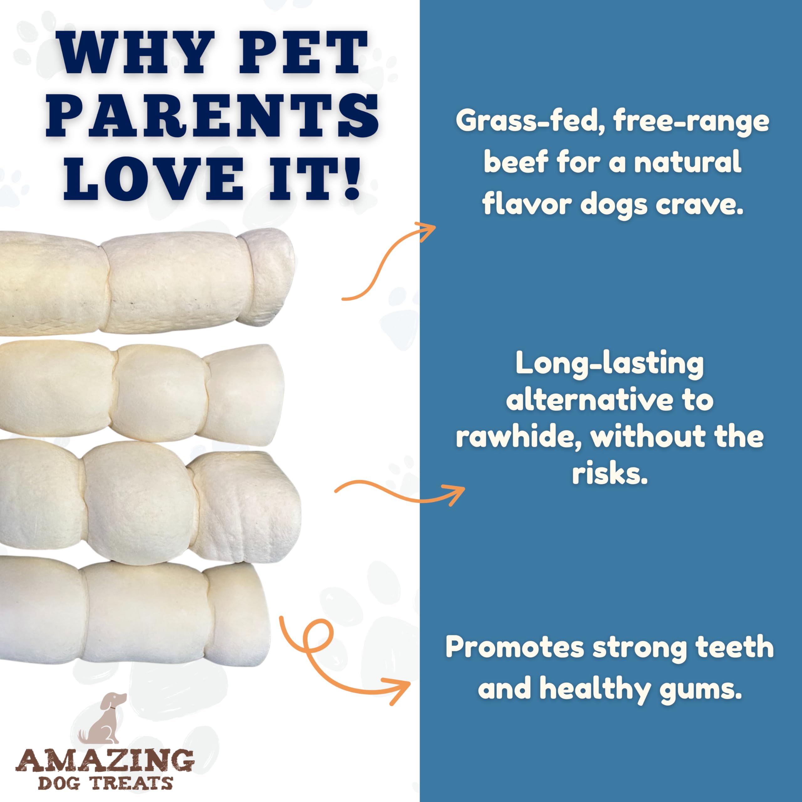 Amazing Dog Treats beef cheek rolls dog chewing scene shows safe, splinter-free enjoyment.