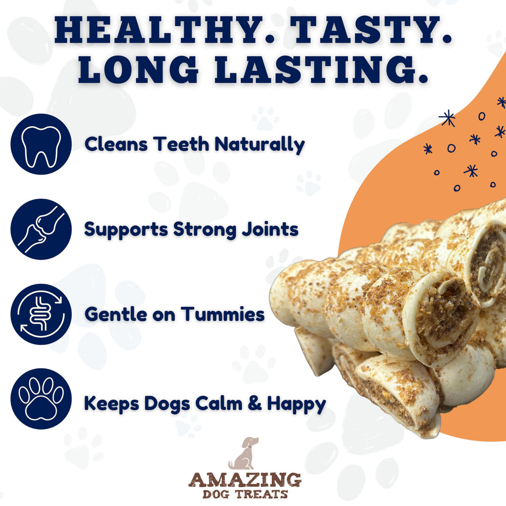 Amazing Dog Treats Beef Cheek Rolls Mega Thick dental-focused texture supports gum health.