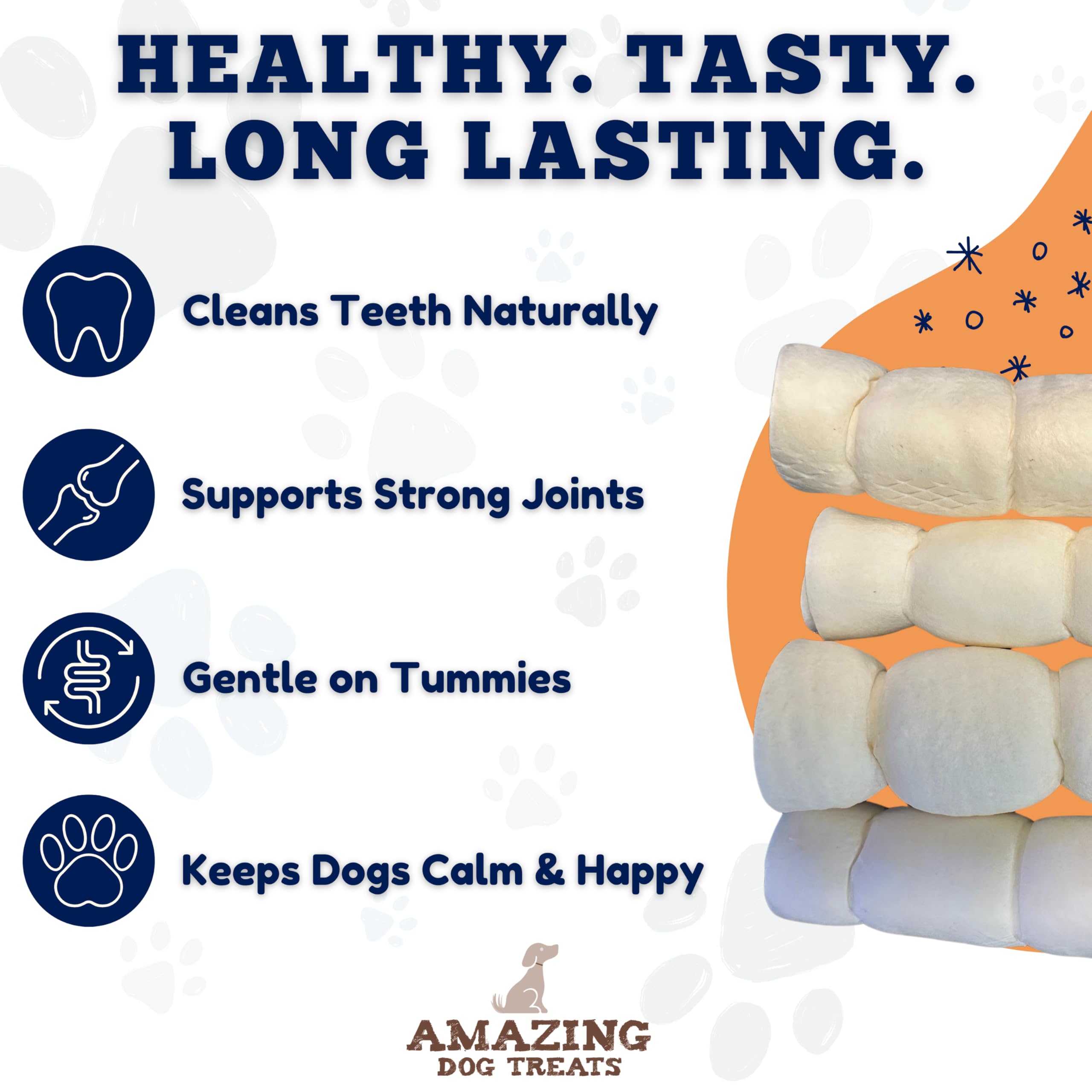 Amazing Dog Treats beef cheek rolls no-splinters label for safer rawhide alternative.