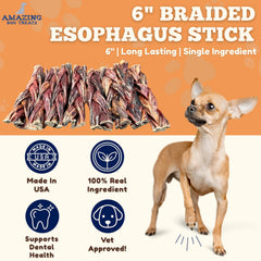 Amazing Dog Treats beef esophagus closeup, single-ingredient chew for sensitive digestions