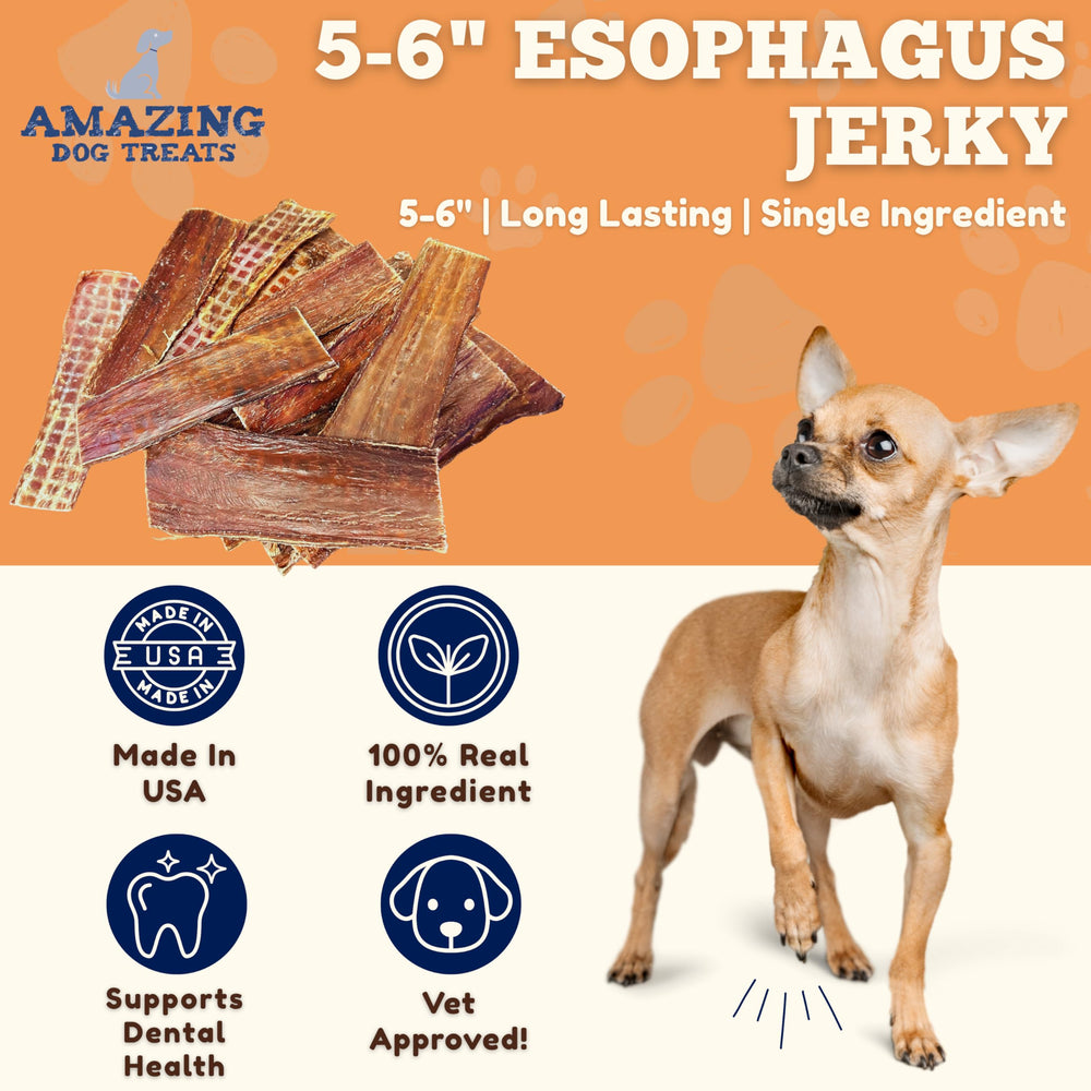Amazing Dog Treats beef gullet jerky closeup shows natural texture for long-lasting chew