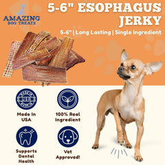 Amazing Dog Treats beef gullet jerky closeup shows natural texture for long-lasting chew