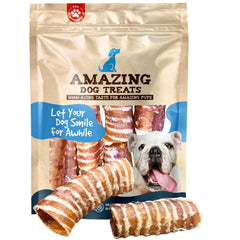 Amazing Dog Treats beef trachea rings 50pcs pack hero—high-protein dental-friendly chews.