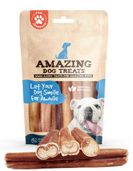 Amazing Dog Treats bully sticks 6-inch front view highlight extra thick chews for power chewers.