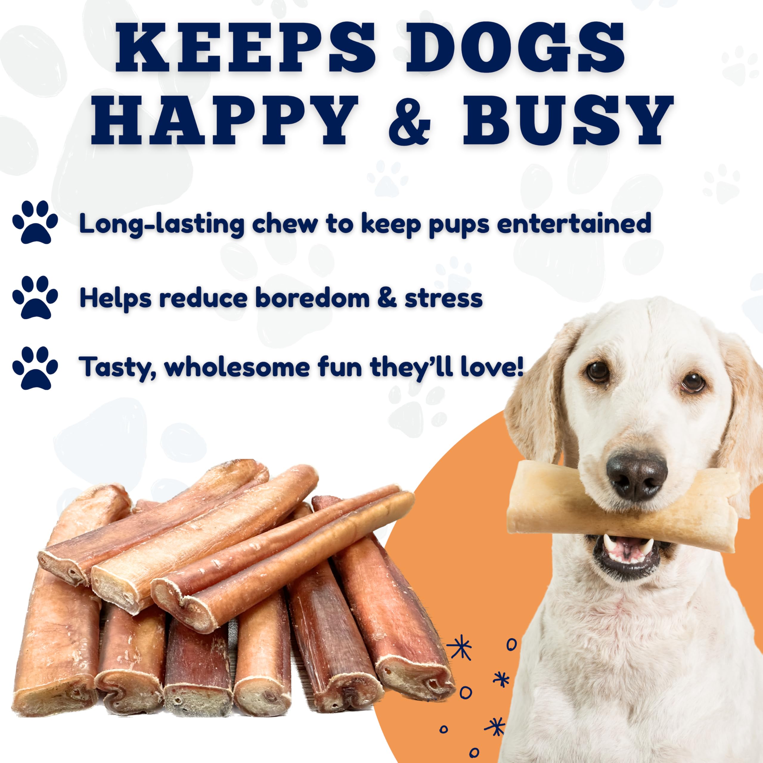 Amazing Dog Treats bully sticks 6-inch pack shot highlights 25-count extra-thick chews.
