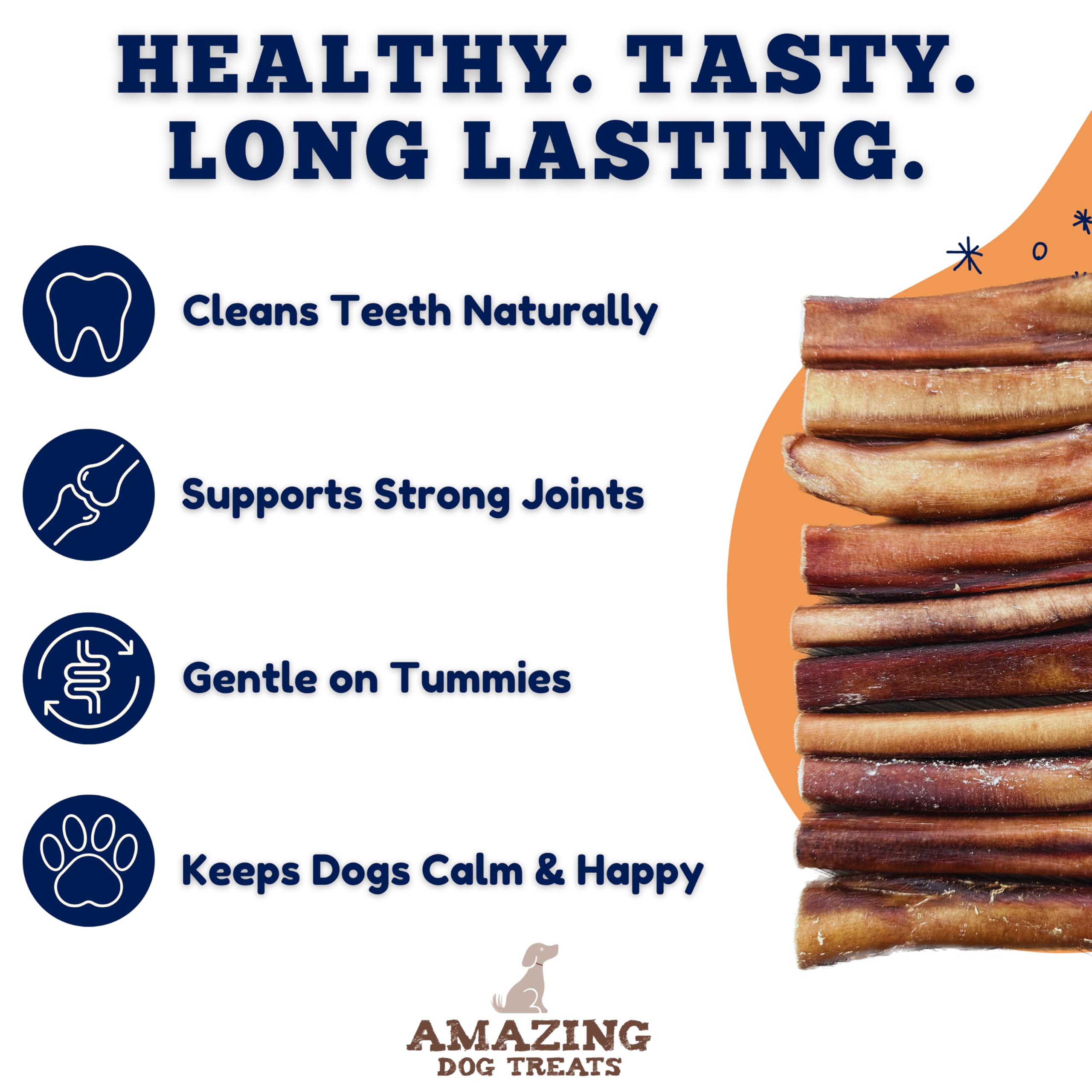 Amazing Dog Treats dog-chewing bully-stick closeup highlights texture and appeal.