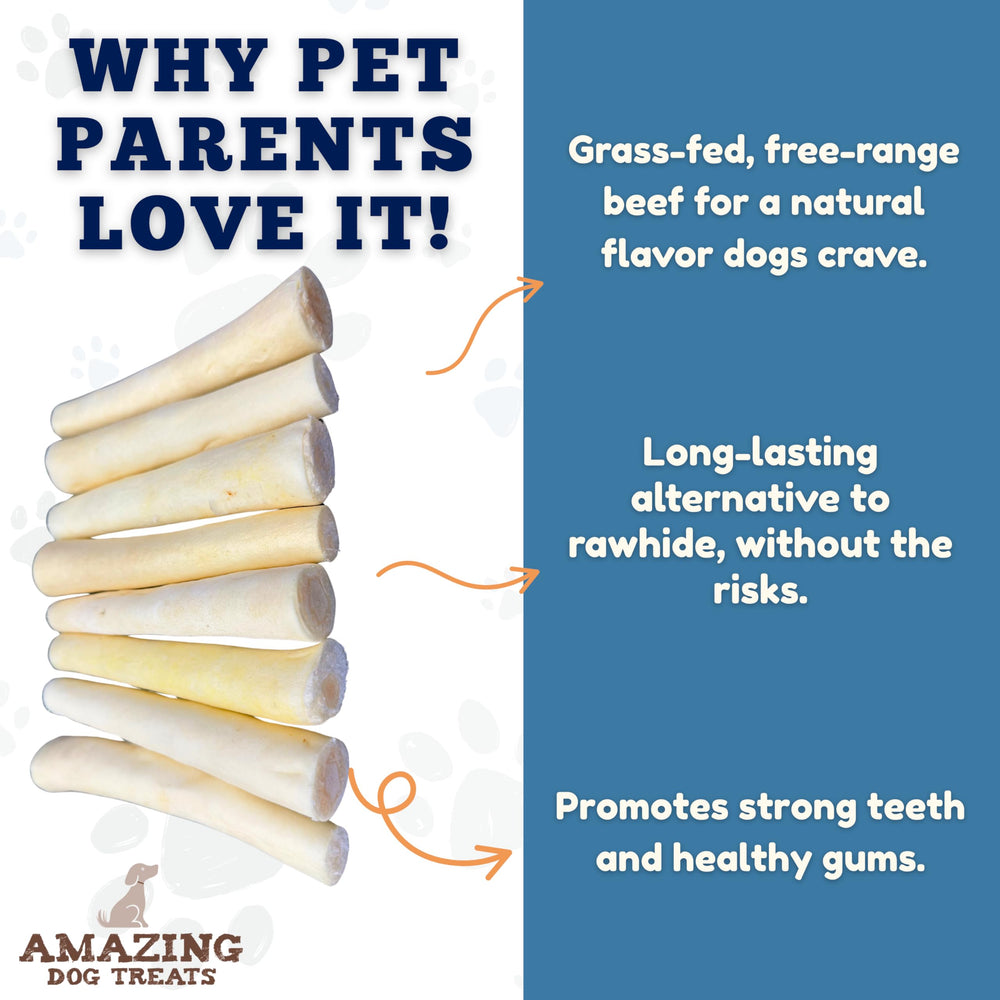 Amazing Dog Treats packaging highlights natural sourcing and grass-fed cattle.