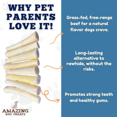 Amazing Dog Treats packaging highlights natural sourcing and grass-fed cattle.