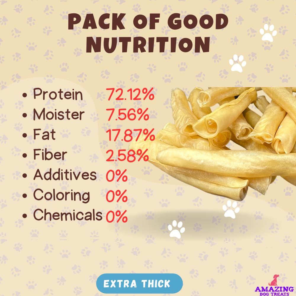 Amazing Dog Treats rawhide-free claim graphic highlights safe alternative for dogs.