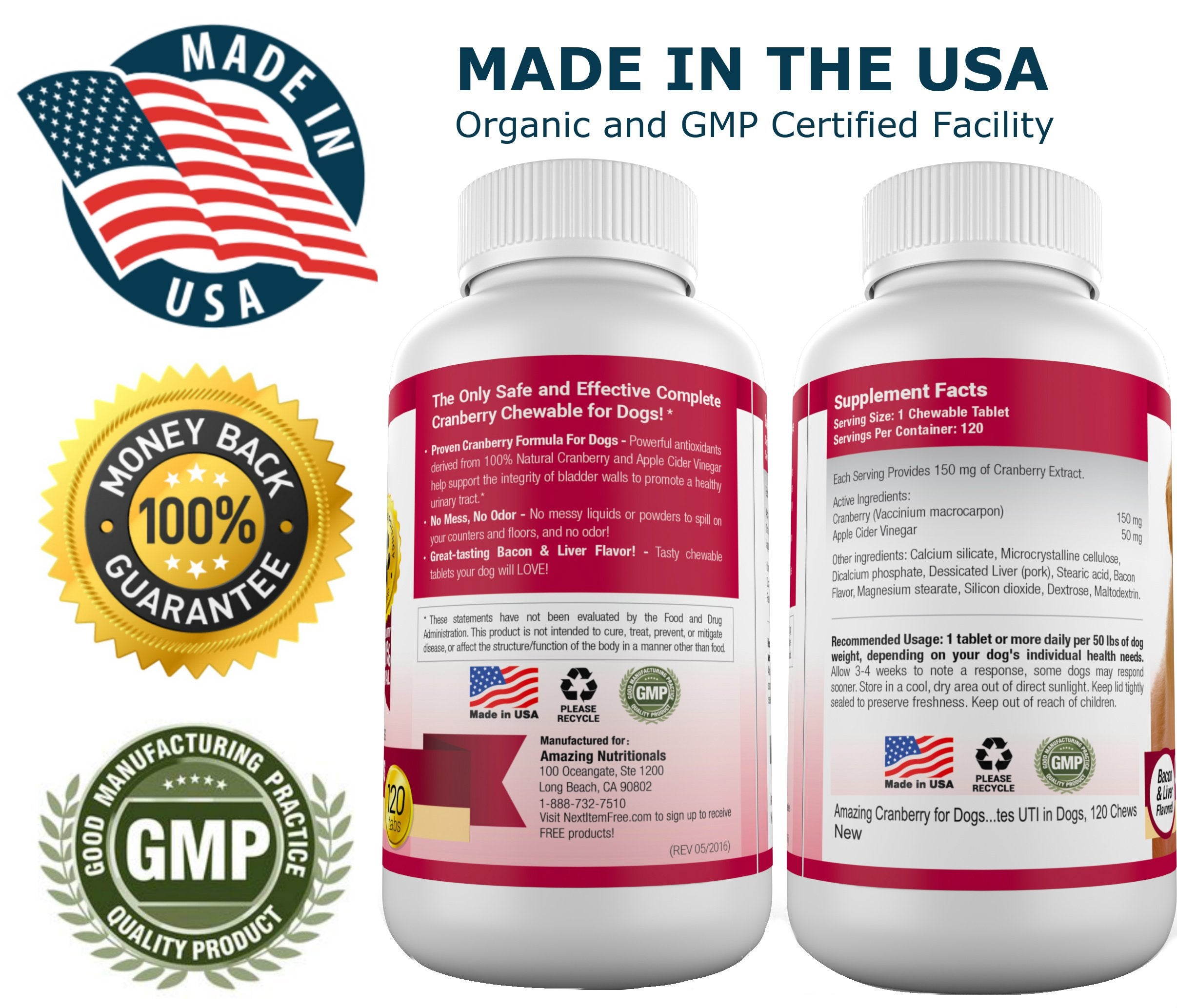 Amazing Nutritionals Amazing Cranberry for Dogs urinary-health-focused image features a calm dog during routine care.