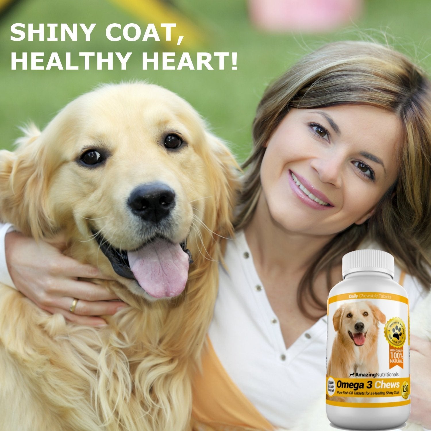 Amazing Nutritionals Amazing Omega 3 bacon-flavored chews close-up highlights tasty flavor and dog appeal.