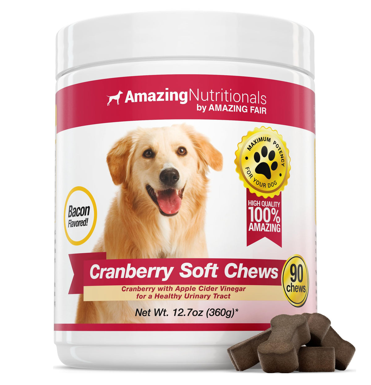 Amazing Nutritionals Cranberry for Dogs soft chews provide tasty urinary support