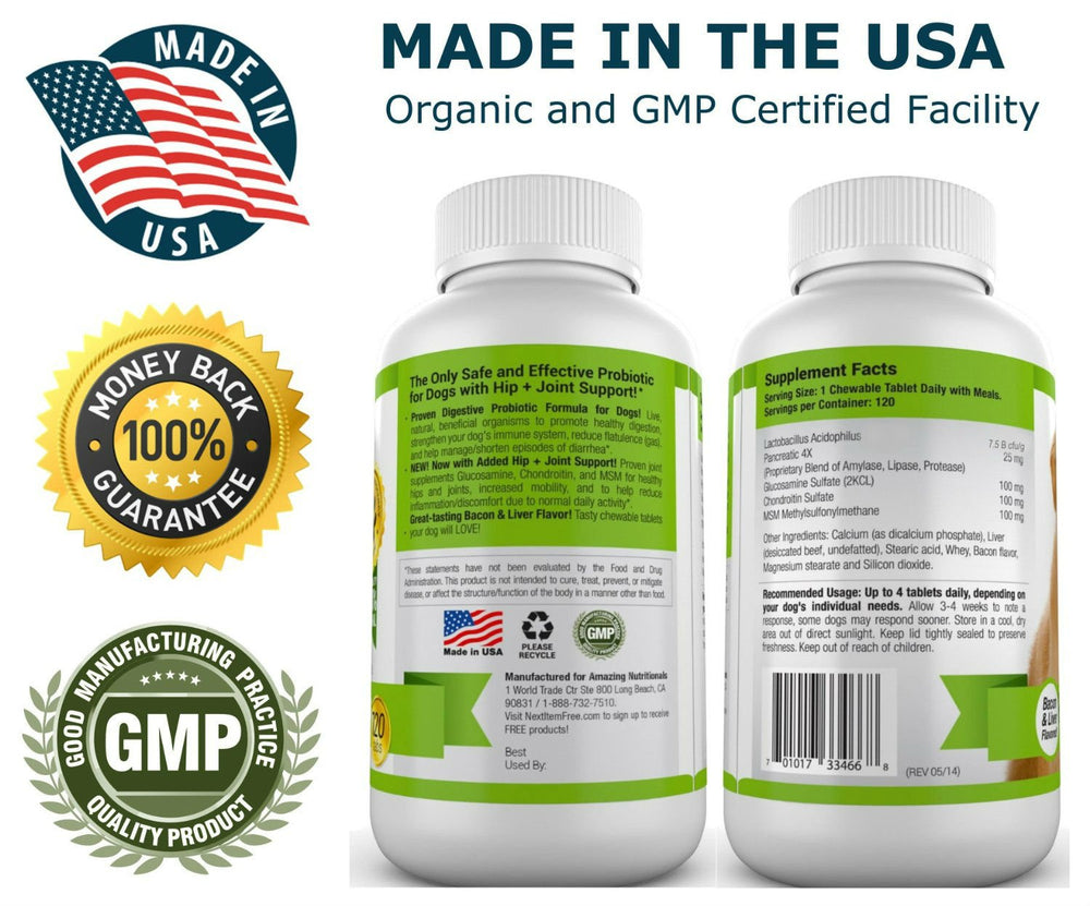 Amazing Nutritionals label underscores quality and safety of the dog probiotic.