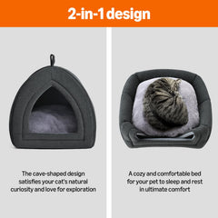 Amazon Basics Cat Cave Bed enclosed cave provides private lounging space.