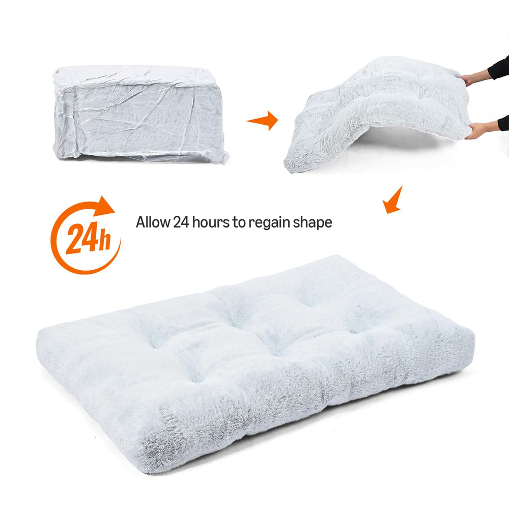 Amazon Basics dog bed in crate suitable for travel and home use