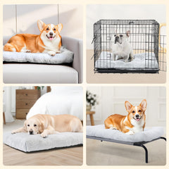 Amazon Basics dog bed with soft plush padding offers cozy crate-time comfort.
