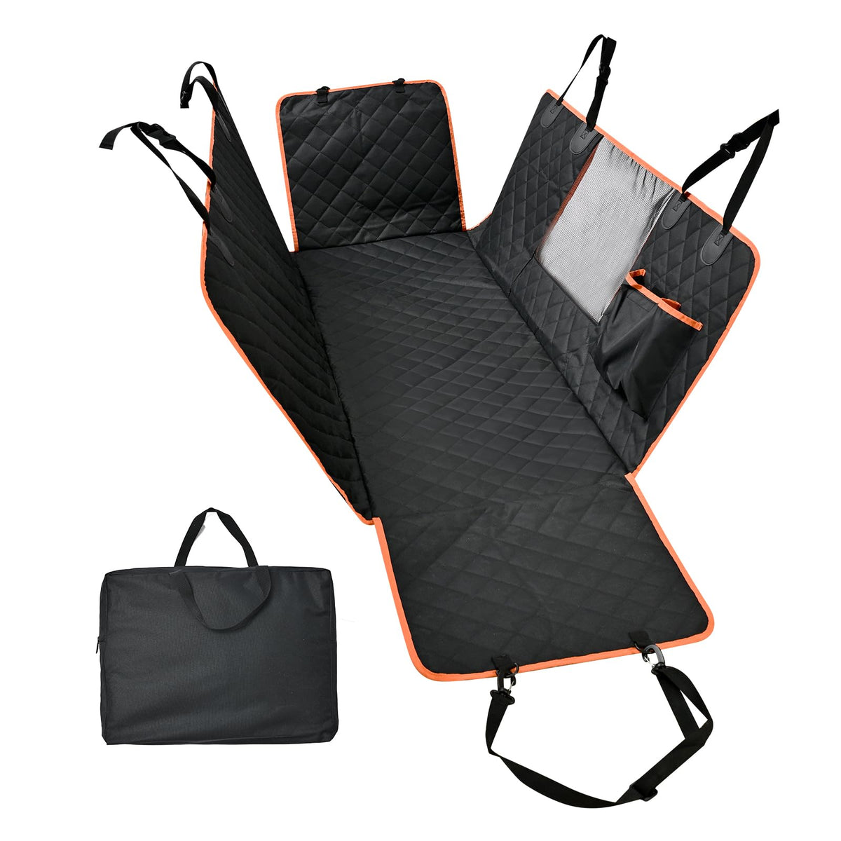 Amazon Basics dog car seat cover in hammock style protects back seat during travel