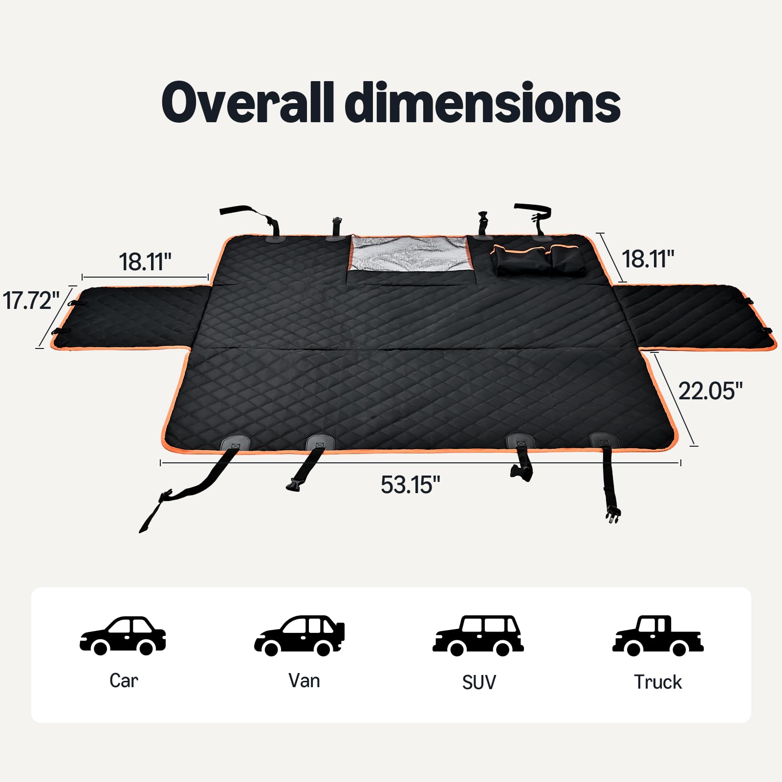 Amazon Basics dog car seat cover fully covers back seat, guarding against dirt and hair