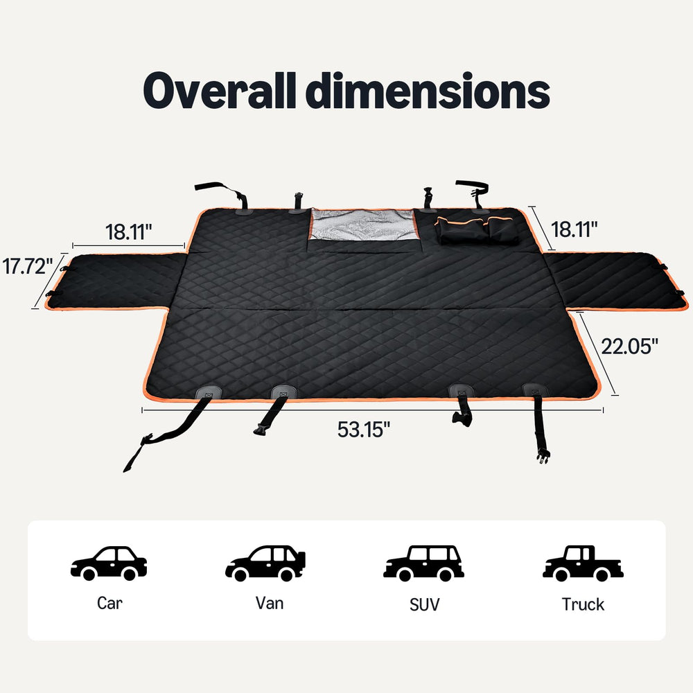 Amazon Basics dog car seat cover fully covers back seat, guarding against dirt and hair