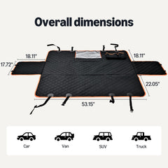Amazon Basics dog car seat cover fully covers back seat, guarding against dirt and hair