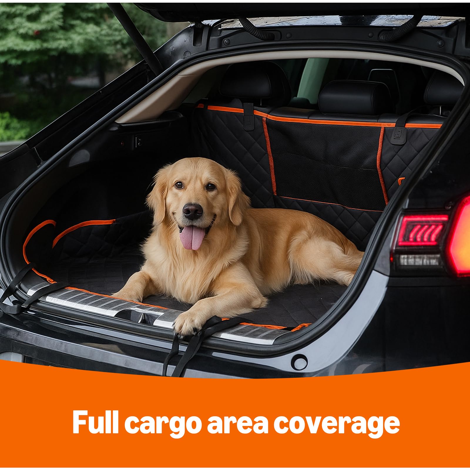 Amazon Basics dog car seat cover shows breathable mesh window for better pet visibility