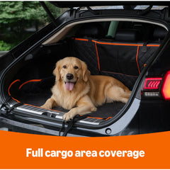 Amazon Basics dog car seat cover shows breathable mesh window for better pet visibility