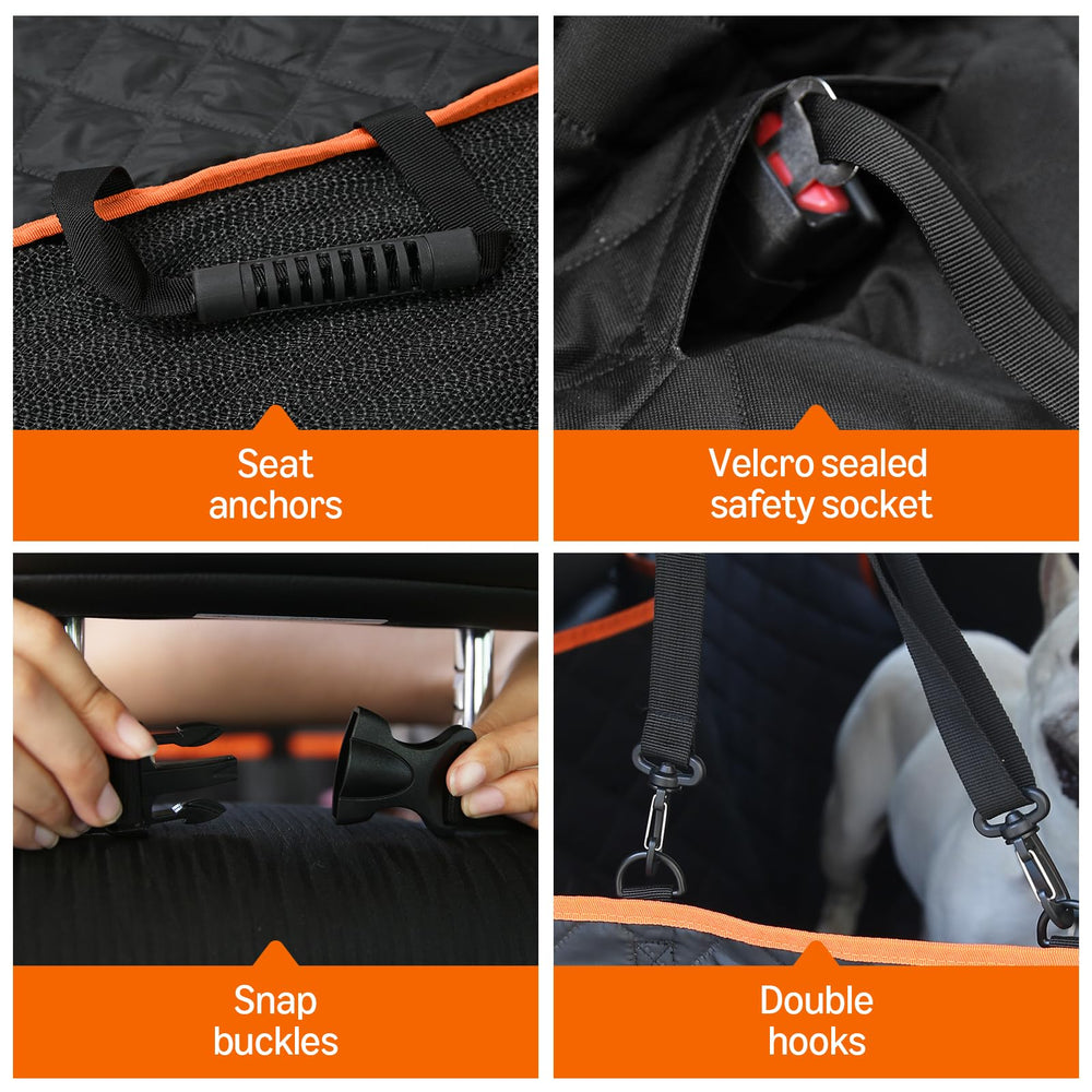 Amazon Basics dog car seat cover includes seatbelt openings to secure rides