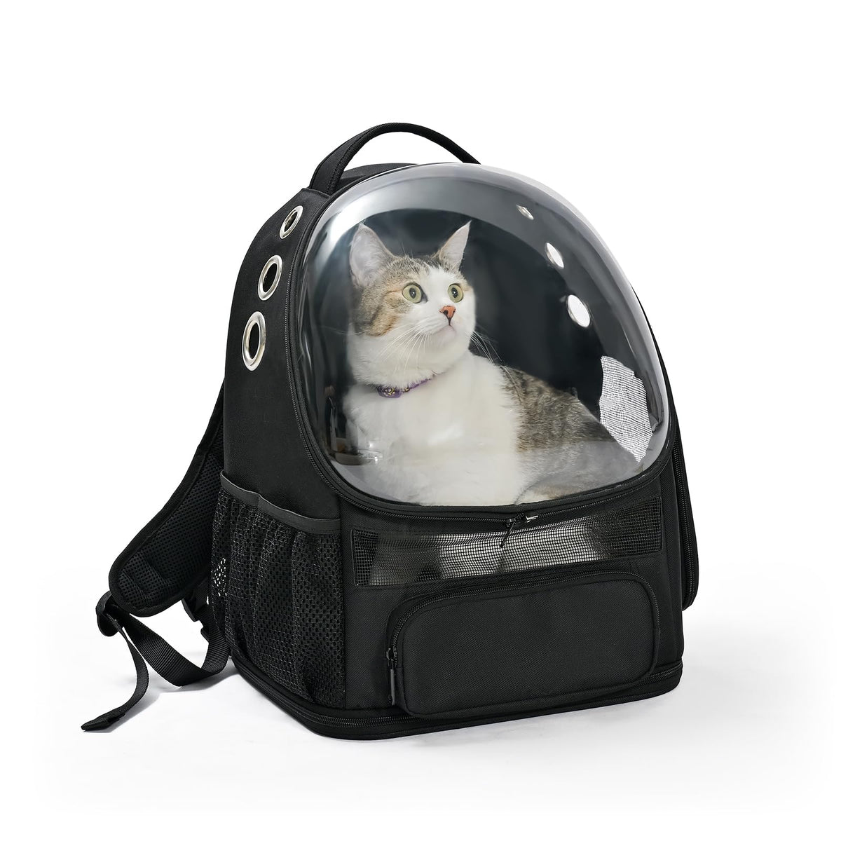 Amazon Basics pet carrier backpack full view for easy travel with small cats or dogs
