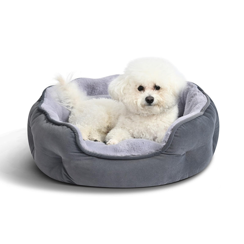 Amazon Basics round dog bed soft plush close-up for cozy warmth