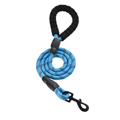 Amazon Basics round dog leash blue closeup shows durable rope for daily walks
