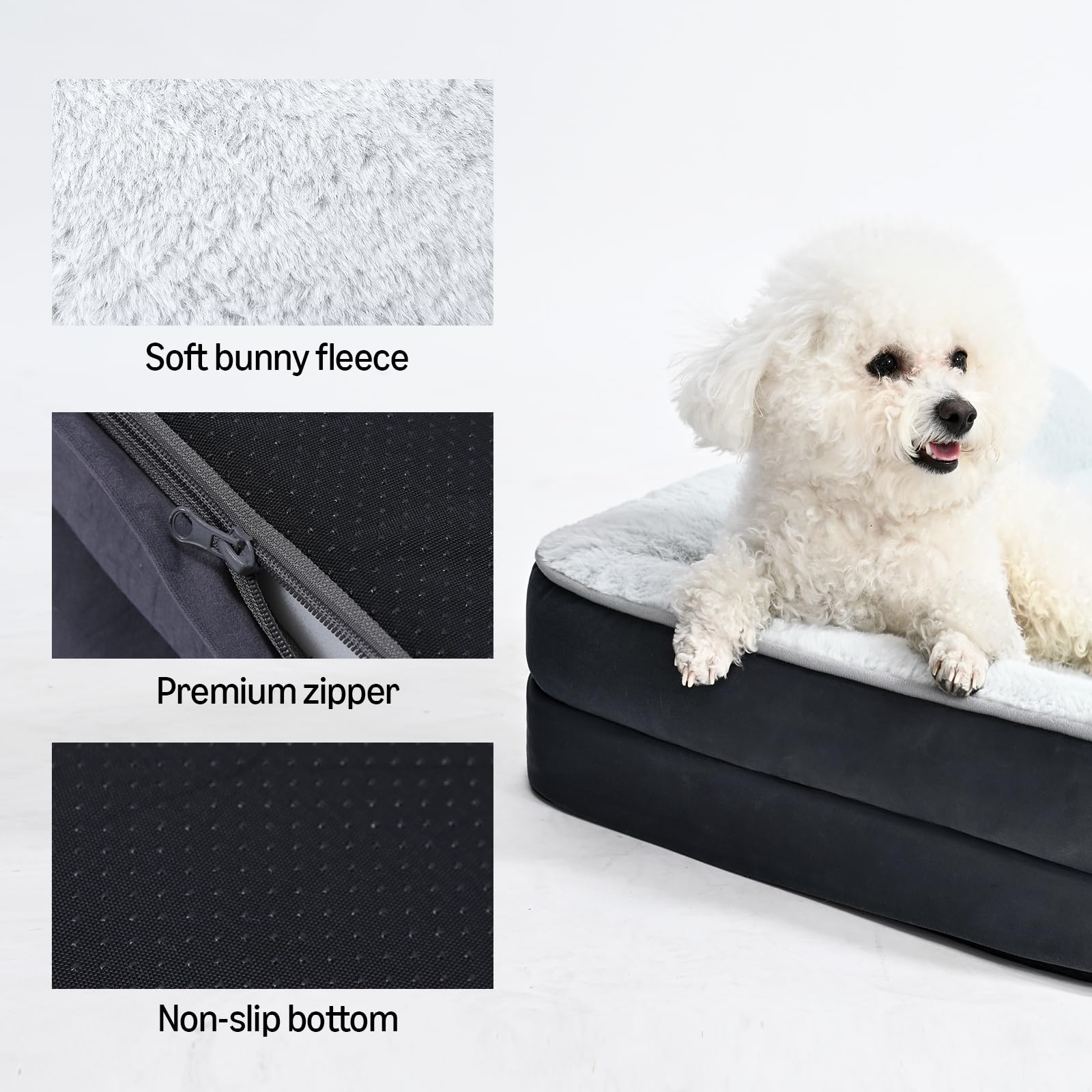 Amazon Basics dog bed anti-slip base keeps bed stable.
