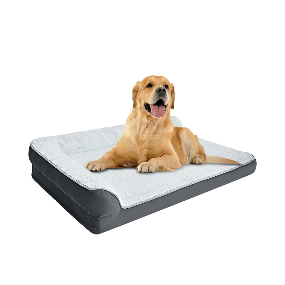 Amazon Basics L-shaped dog bed cover shown for easy machine washing.