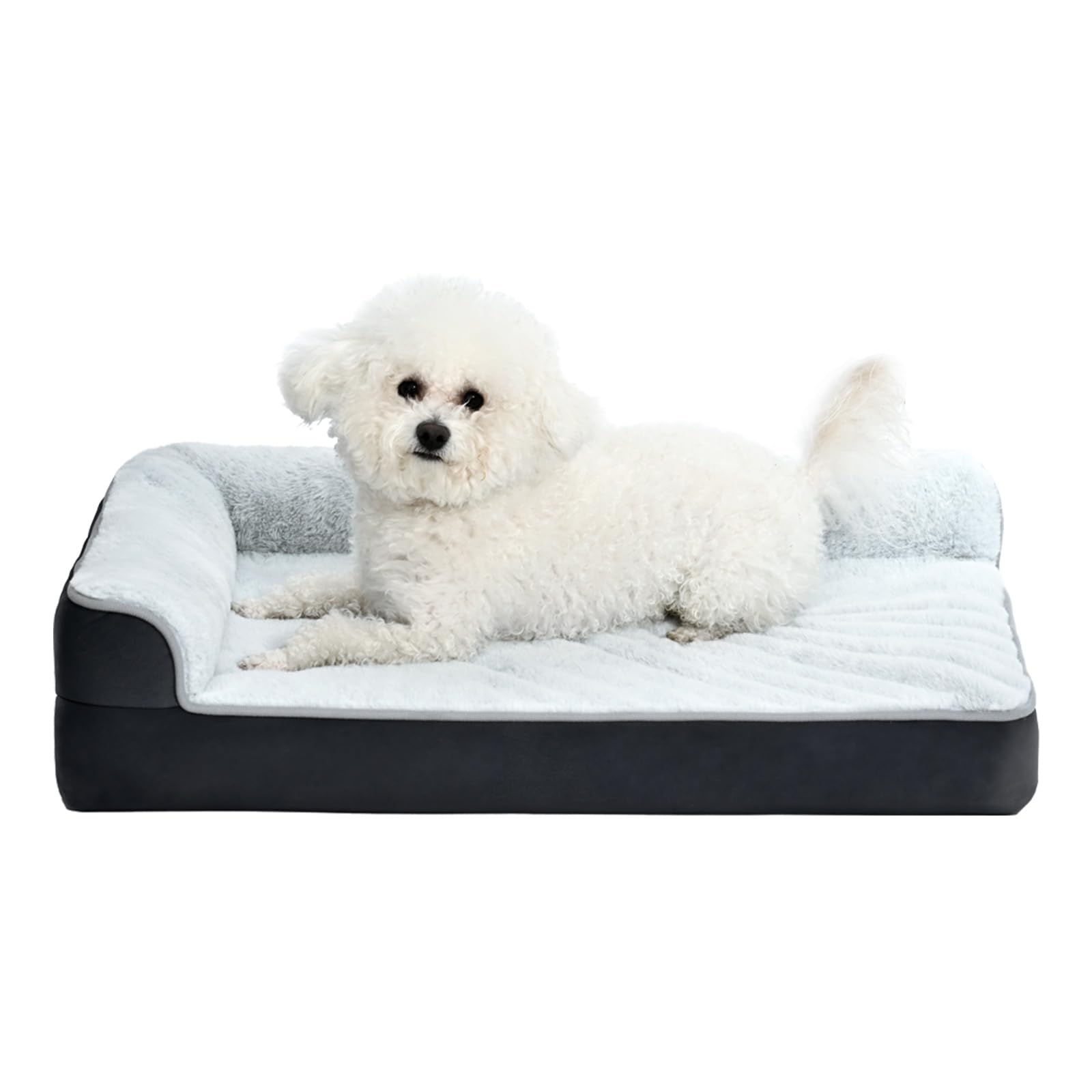 Amazon Basics L-shaped dog bed front view with joint-supportive foam