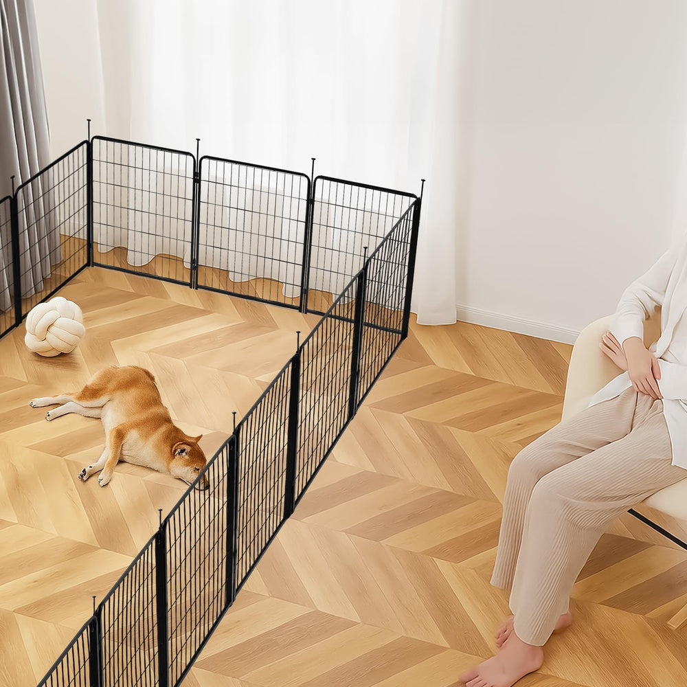 Amazon Basics dog playpen compact storage mode ready for travel and parks.