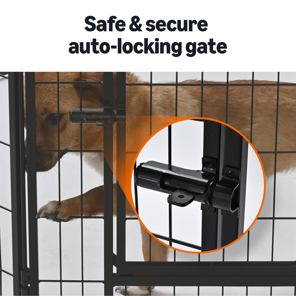 Amazon Basics dog playpen ground stakes stabilizing panels on soft ground.