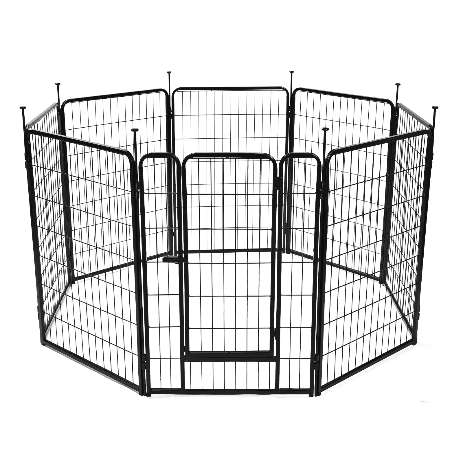 Amazon Basics dog playpen panel-assembly with tool-free connectors in action.