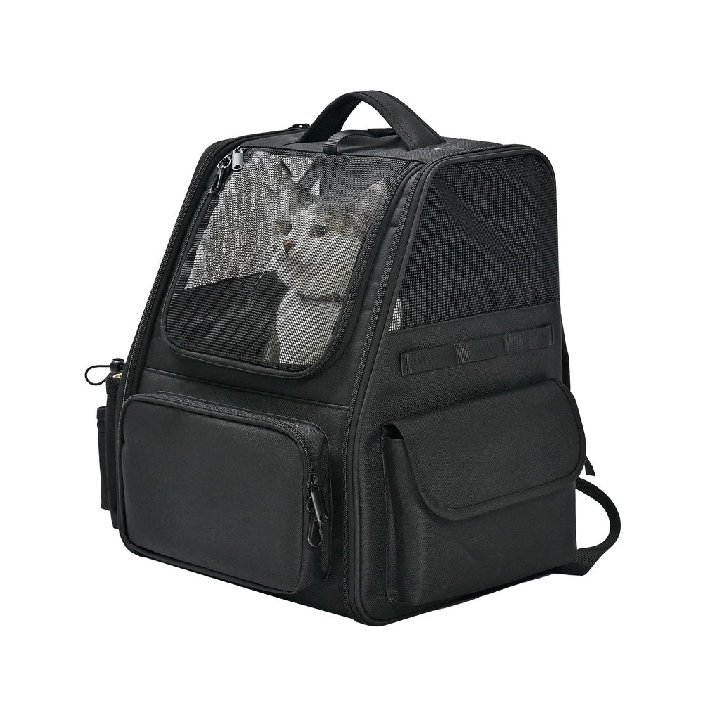 Amazon Basics pet backpack front mesh view with ventilation for pets.