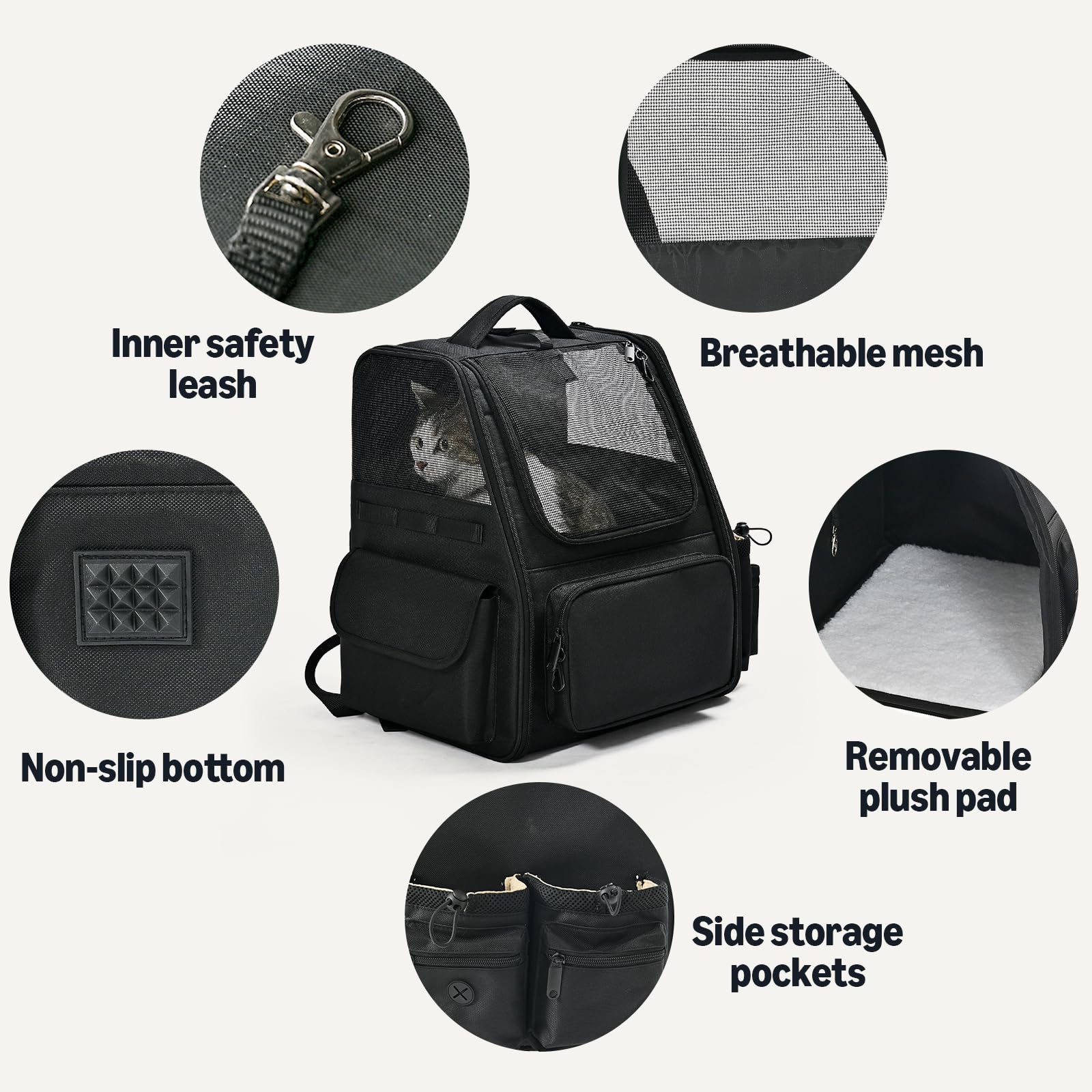 Amazon Basics pet backpack zip pockets for storing essentials.