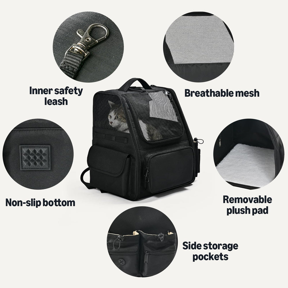 Amazon Basics pet backpack zip pockets for storing essentials.