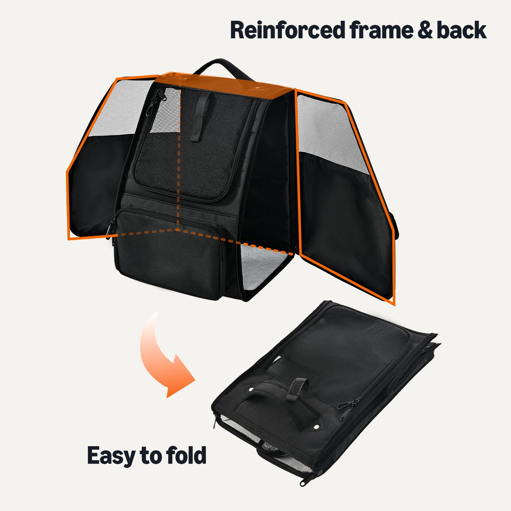 Amazon Basics pet backpack reinforced frame for stable travel.