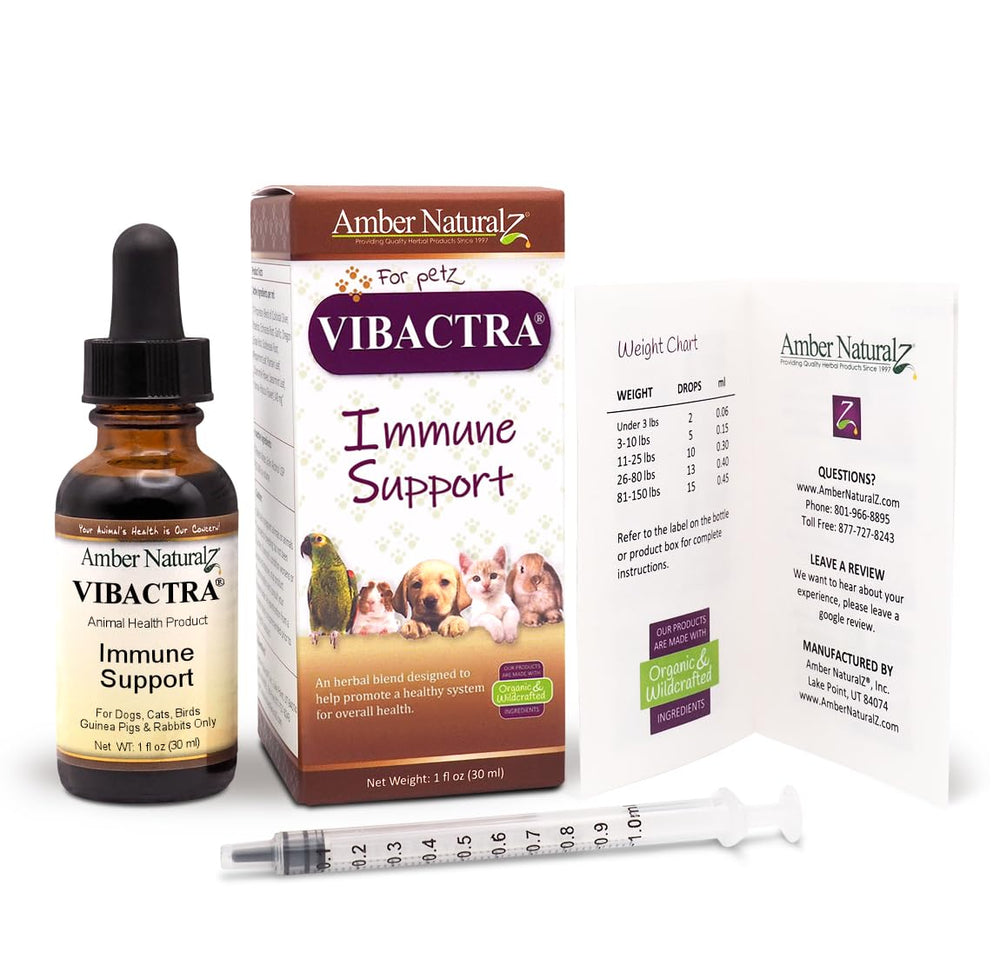 Amber NaturalZ Vibactra label close-up listing ingredients and origin details
