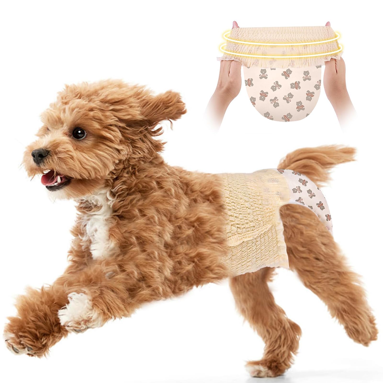 Ambreview dog diapers pack closeup shows pull-up fit for secure wear
