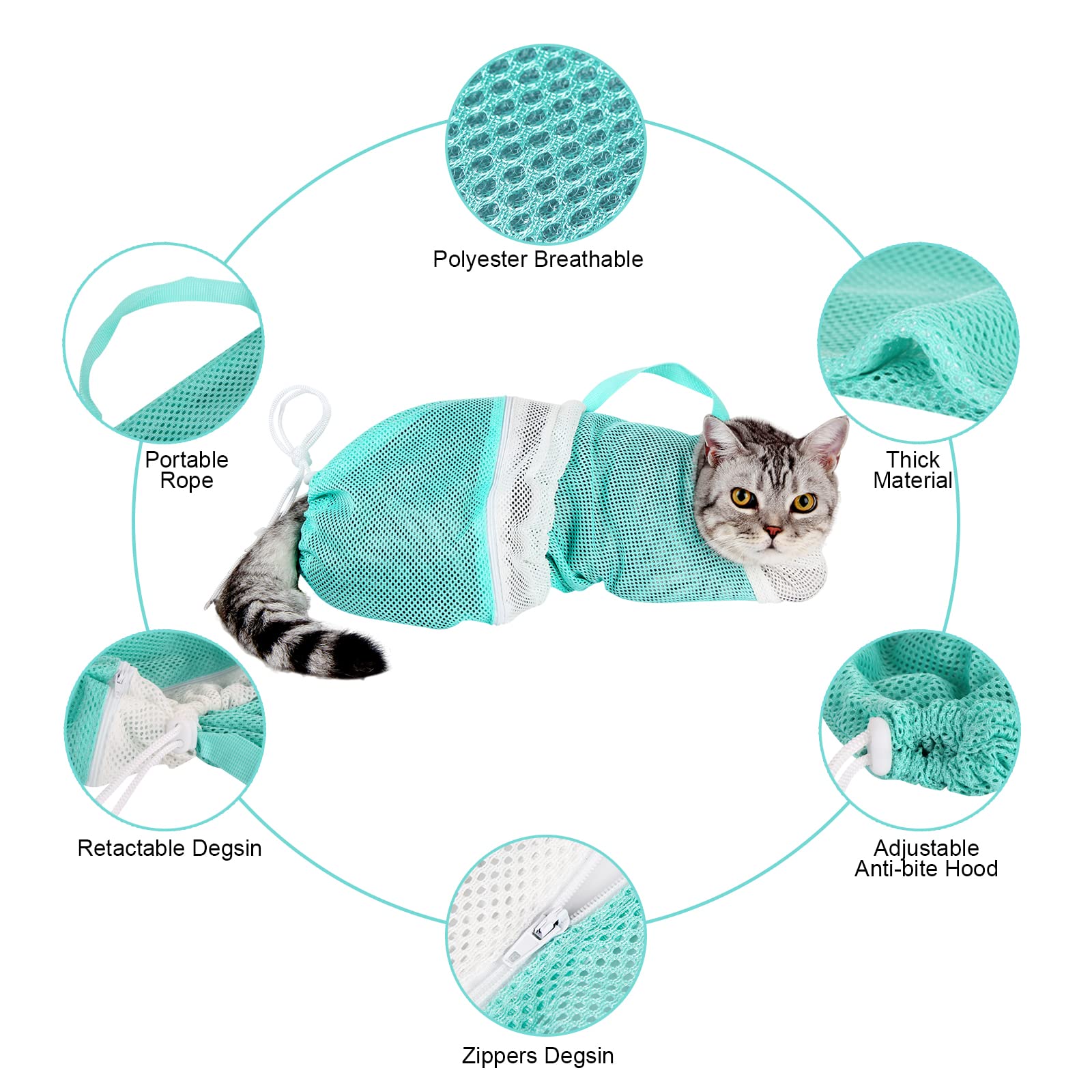 Ameami cat bathing brush demonstrates soothing massage during bath time.