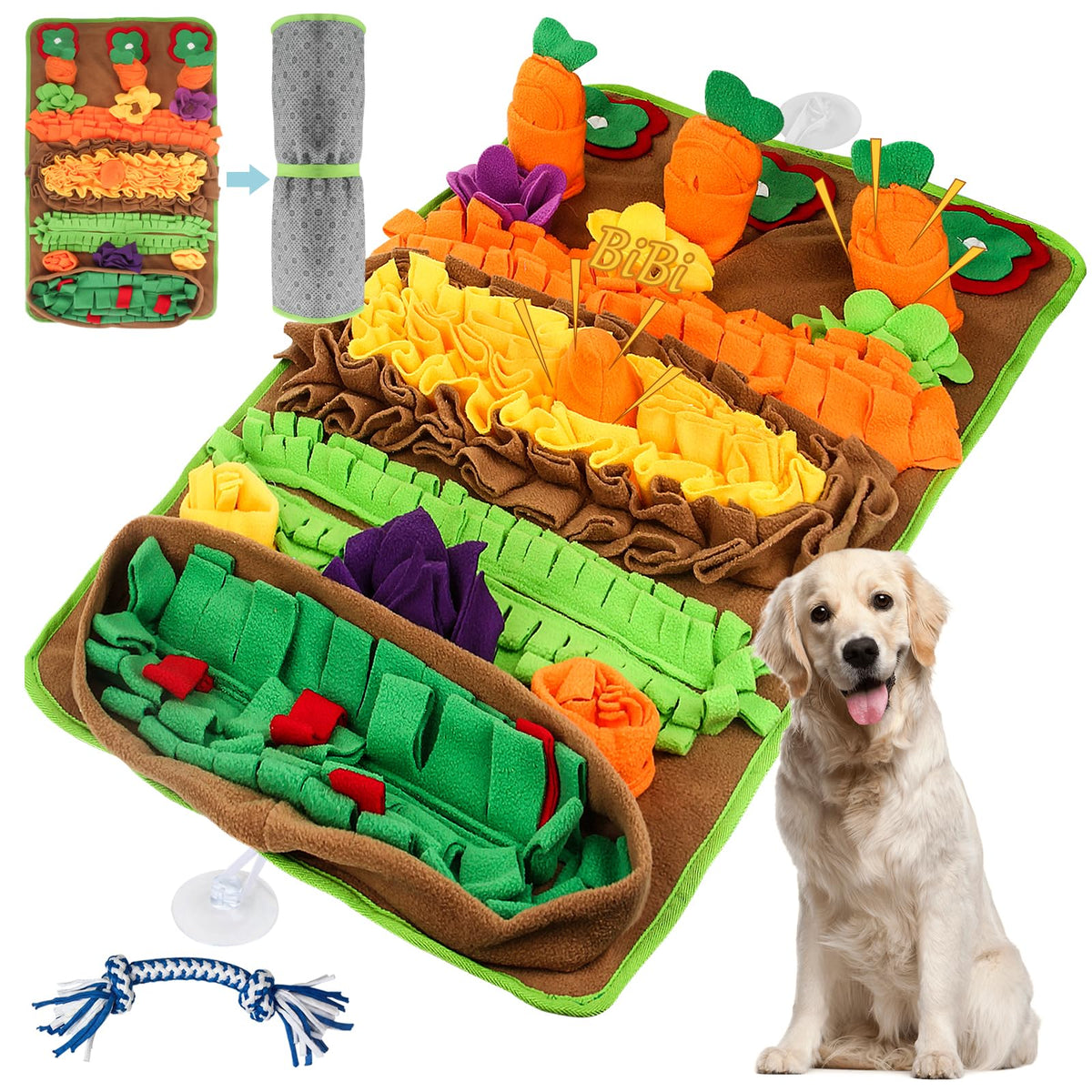 Ameami Snuffle Mat large-dog-32x20-full-setup demonstrates slow feeding and foraging enrichment.